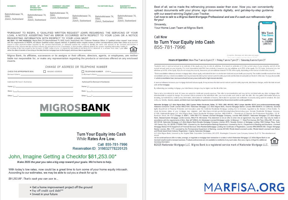 Blank Swiss Migrosbank bank mortgage loan statement in Word and PDF formats 3 4 sample